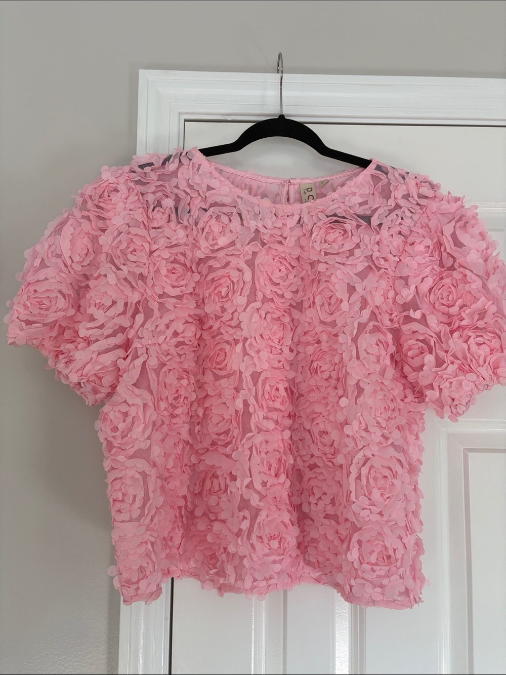 Anthropologie Pink 3D Rosette Short Sleeve Blouse